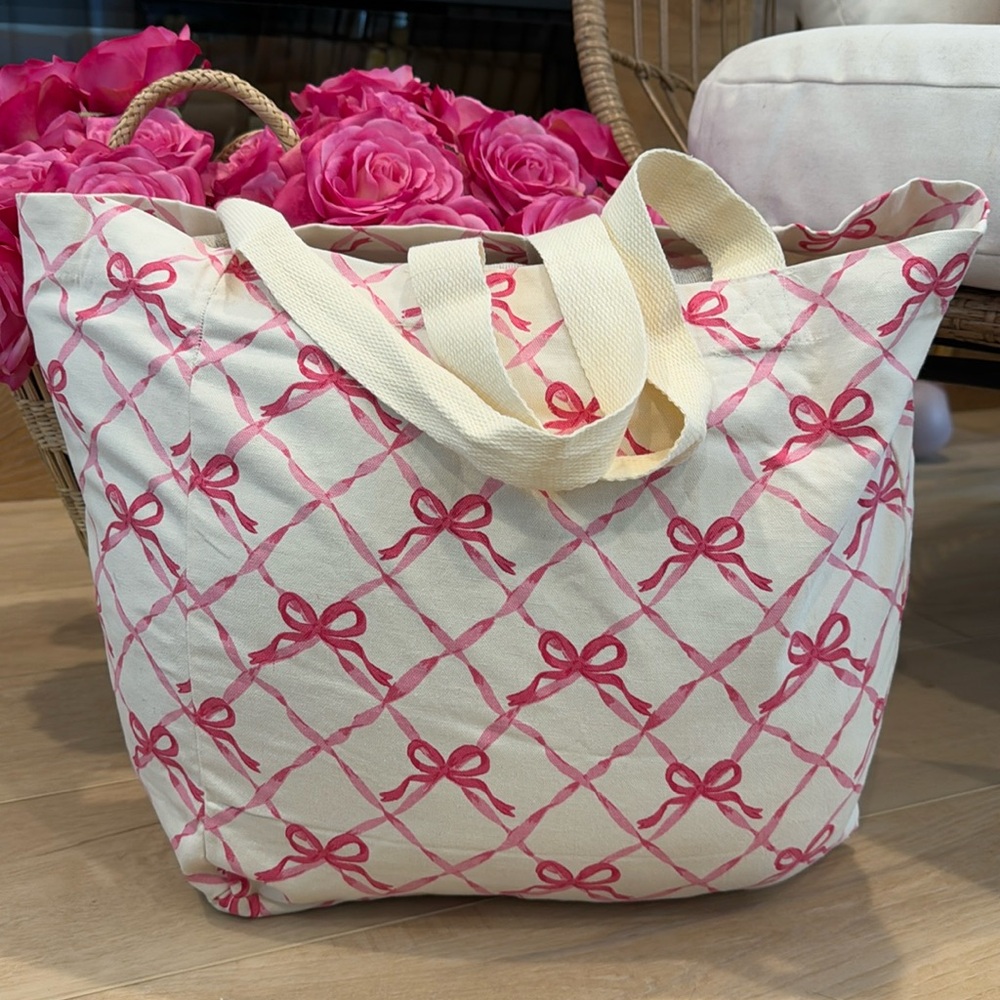 Shabby Chic pink bow tote bag gift bag market reusable